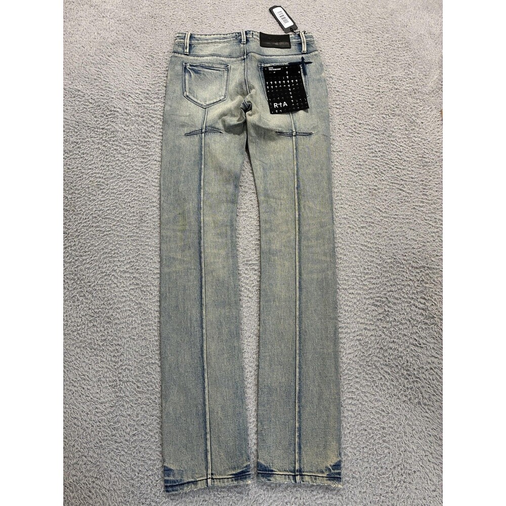 RTA Jeans Mens 29x33 Blue Clayton Cross Pintuck Skinny Distressed Stretch Denim